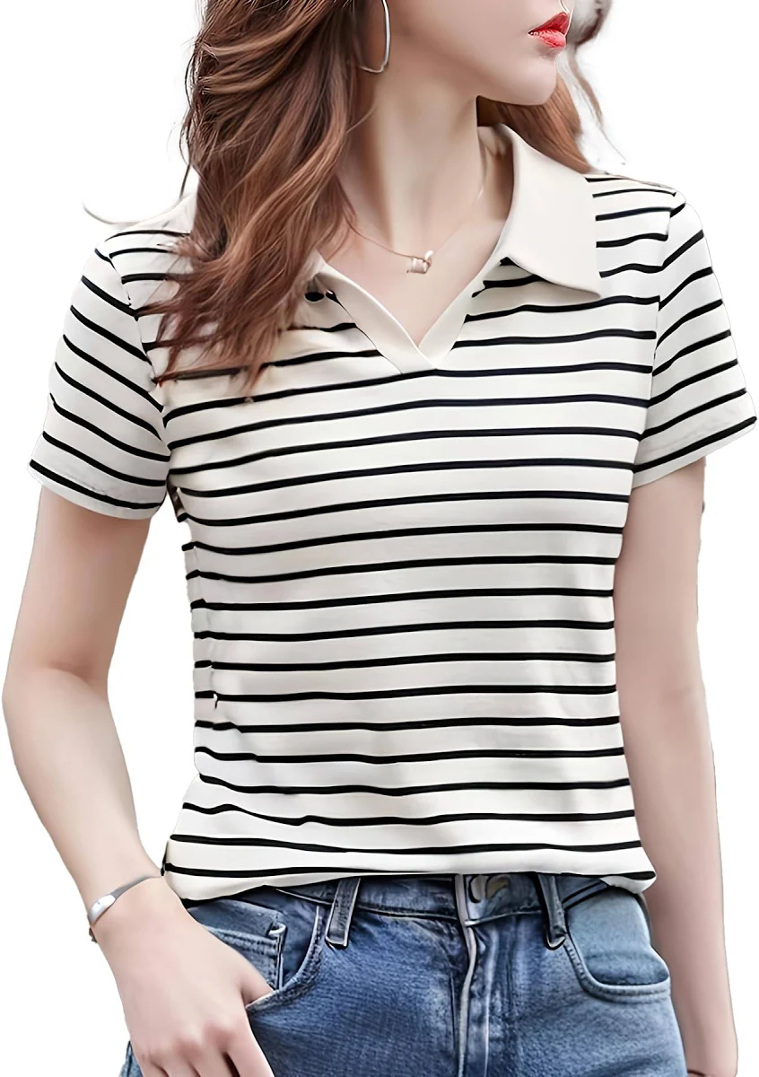 Sundish Women's Striped Short Sleeve Polo T-Shirt
