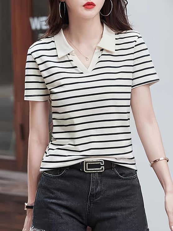 Sundish Women's Striped Short Sleeve Polo T-Shirt