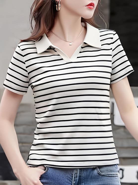 Sundish Women's Striped Short Sleeve Polo T-Shirt