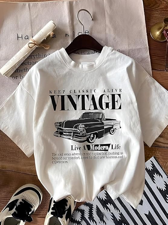 Jawdrobe Cotton Blend Oversized Fit Half Sleeve Printed Round Neck T-Shirt for Women | Aesthetic Summer Wear