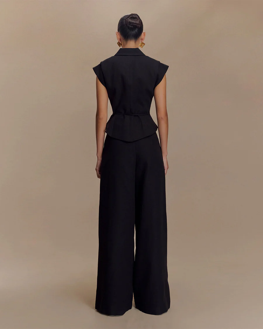 Black Tie Up Waist Coat Suit Set