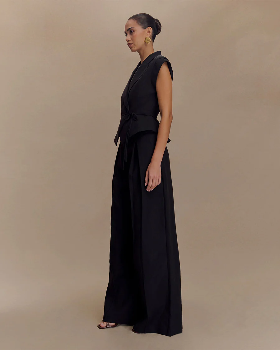 Black Tie Up Waist Coat Suit Set